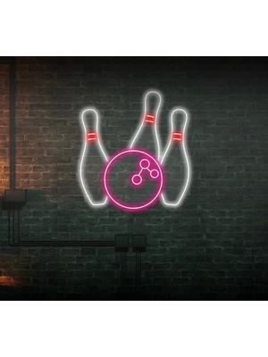 Biz Bu İşin Keyif Kısmındayız Bowling Topu ve Lobutu Şekilli Neon Tabela