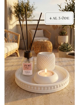 Zuri Design Beton Tasarım Bambu Çubuklu Oda Parfümü ve Biblo Seti Dekoratif Set