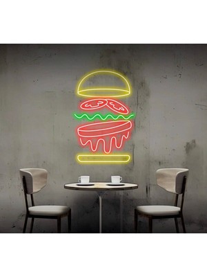 Biz Bu İşin Keyif Kısmındayız Hamburger Figürlü Neon Tabela