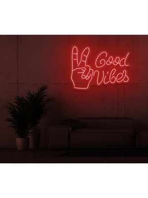 Biz Bu İşin Keyif Kısmındayız Good Vibes Yazılı ve Şekilli Neon Tabela