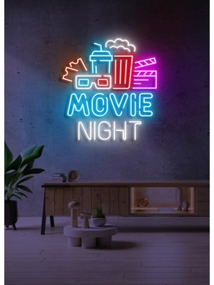 Biz Bu İşin Keyif Kısmındayız Movıe Nıght Yazılı ve Şekilli Neon Tabela