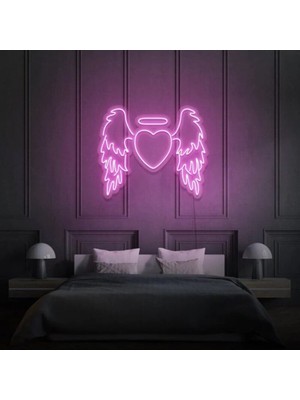 Biz Bu İşin Keyif Kısmındayız Kanatlı Kalp Şekilli Neon Tabela