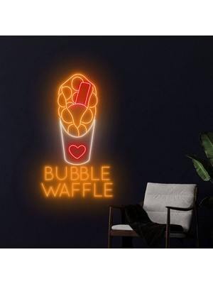 Biz Bu İşin Keyif Kısmındayız Bubble Waffle Yazılı ve Şekilli Neon Tabela