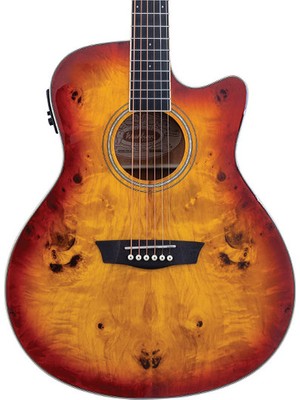 Washburn Dfbacea Deep Forest Burl Ace Amber Fade Elektro Akustik | Kesik Kasa Sahne Preamp Sistemi