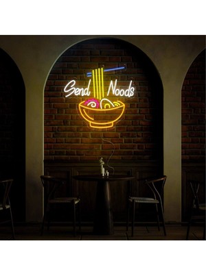 Biz Bu İşin Keyif Kısmındayız Send Noods Yazılı ve Şekilli Neon Tabela
