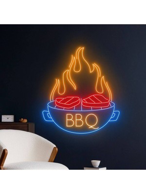 Biz Bu İşin Keyif Kısmındayız Bbq Yazılı ve Şekilli Yazılı Neon Tabela