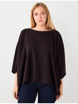 Jimmy Key Kahve Melanj Kayık Yaka Yarasa Kol Yumuşak Dokulu Bluz