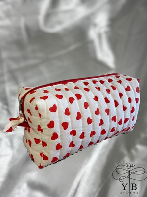 El Yapımı Kırmızı Kalpli Organizer Çanta