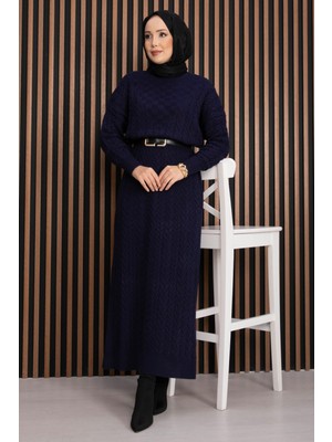 RAF Saç Örgü Dokulu Triko Elbise Lacivert