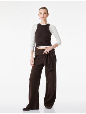 Koton Beli Lastikli Bağlamalı Üç Iplik Geniş Paça Nervürlü Eşofman Altı