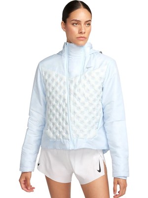 Nike Therma Fit Adv Repel Aeroloft Running Full Zip Hoodie Kadın Bol Kesim Kaz Tüyü Kapüşonlu Ceket Açık Mavi