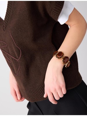 Jimmy Key Kahverengi Çoklu Büyük Taş Figürlü Bileklik