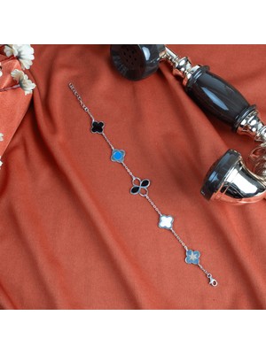 DMR Elegance 925 Ayar Gümüş Renkli Yonca Bileklik