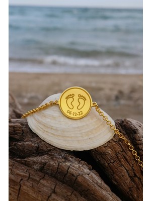 DMR Elegance 925 Ayar Gümüş Zincirli Kişiye Özel Bebek Künye Bileklik – Bujiteri Yuvarlak Plaka