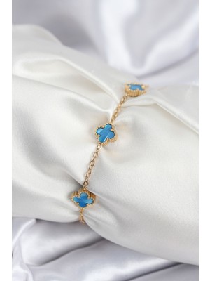 Vice Avm 316L Çelik Gold Renk Buz Mavisi Baby Boy Yonca Kadın Bileklik - TJ-BB7948 TG-V 10880