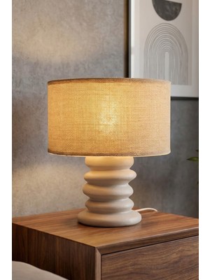 Tera Bej Modern Ayaklı Abajur - Kumaş Kaplı Lambader - Salon, Yatak Odası Aydınlatma