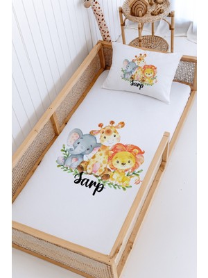 Lilabio %100 Pamuk Isme Özel Montessori Yatak Pike Seti 100X200 Safari