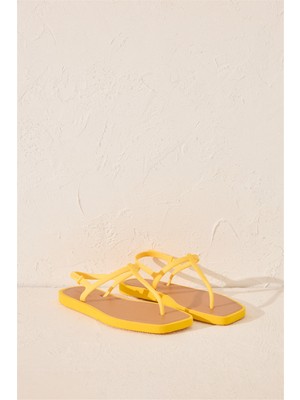 Women Secret Sarı Kare Burunlu Plaj Terlik