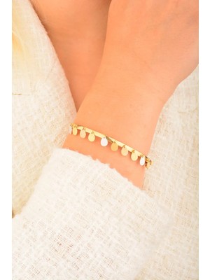 Cebeci 14 Ayar Damla Pullu Kelepçeli Altın Bilezik