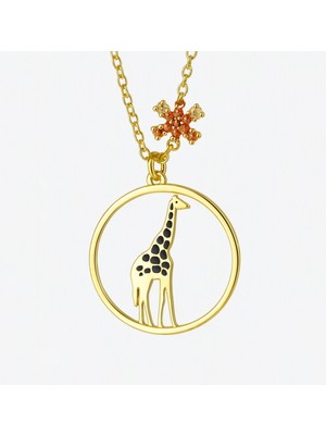 DMR Elegance 925 Ayar Zürafa Figürlü Altın Kaplama Gümüş Kadın Kolye