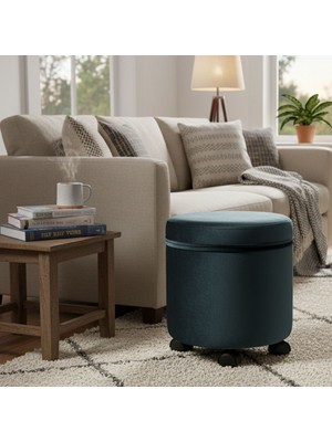 Ratemo Mobilya Tekerlekli Puf Tabure Siyah/antrasit Gri – 35X40 Cm-Çok Amaçlı Oturma Pufu, Çocuk Pufu, Ayakucu Puf