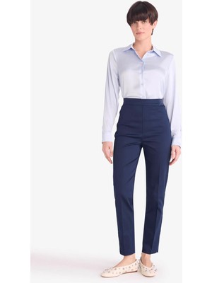 Defacto Sigaret Normal Bel Saten Lacivert Kadın Pantolon J8743AZ/NV135