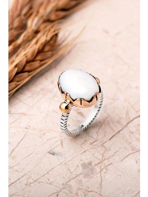 Sümer Telkari 3 Farklı Doğal Taş Seçenekli Elişi Ayarlanabilir 925 Ayar Gümüş Oval Yüzük 6005