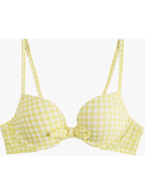 Koton Fiyonklu Pötikare Desenli Push-Up Bikini Üstü