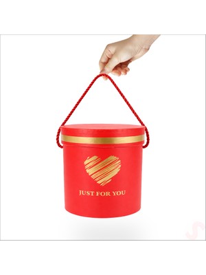 Süsle Bebek ve Parti Just For You Silindir Hediye Kutusu 15,5 cm Orta Boy – Kırmızı