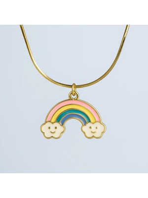 DMR Elegance 925 Ayar Gökkuşağı Figürlü Mine Detaylı Altın Kaplama Gümüş Kadın Kolye