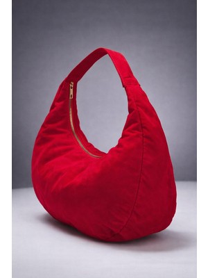 World Star Süet Yarım Ay Kadın Oval Omuz Kol Çanta Çift Fermuarlı Çanta