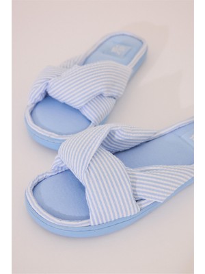 Women Secret Mavi Çizgili Bantlı Ev Terlik