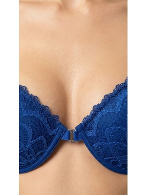 De Jumo Önden Giyilen Kelebek Sırtlı Push Up Dolgulu Lacivert Kadın Sütyen Takımı