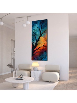 Meteor Medya Soyut Ağaç Desenli Dikey Kanvas Tablo – Modern Renkli Duvar Dekoru