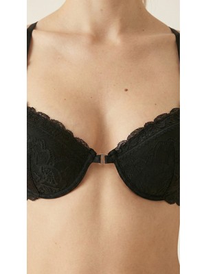 De Jumo Önden Giyilen Push Up Dolgulu Destekli Siyah Kadın Sütyen Takımı