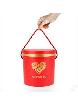 Süsle Bebek ve Parti Just For You Silindir Hediye Kutusu 18,5 cm Büyük Boy – Kırmızı
