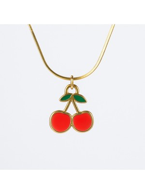 DMR Elegance 925 Ayar Kiraz Figürlü Mine Detaylı Altın Kaplama Gümüş Kolye