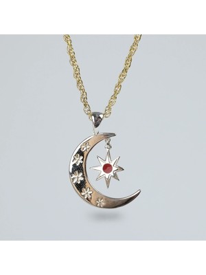 DMR Elegance 925 Ayar Ay Yıldız Desenli Altın Kaplama Kolye