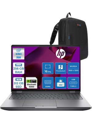 Hp Zbook Fury G1I Intel Ultra 9 285HX Ddr5 256GB 512GB SSD 24GB/RTXPRO5000 Wuxga 400NITWi-Fi 7+Bt 5.4 Windows 11 Pro Aı Iş Istasyonu 5F9T8ESP63 + Zettaçanta