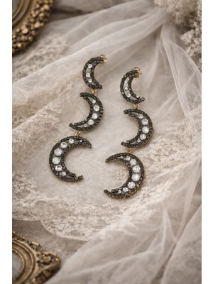 Mirada Jewelry Vintage Zirkon Taşlı Büyük Ay Tasarım Küpe