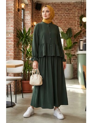 Aerobin Kumaş Fırfırlı Tesettür Ikili Takım 4145-04 Yeşil