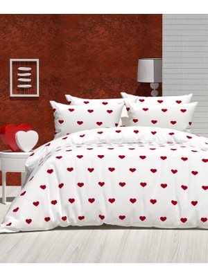 Çift Kişilik Kalpli Nevresim Takımı Çarşafı Lastikli (Beyaz)