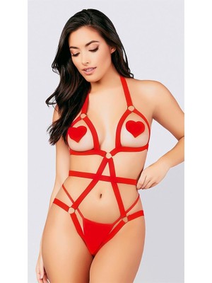 Amora Secret Özel Tasarım  Göğüs Bölgesı Açık Fantezı Kırmızı Harness