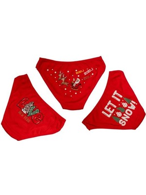 Amora Secret Özel Tasarım  Kırmızı Yılbaşı Desenlı 3'lü Pamuklu Külot Takımı