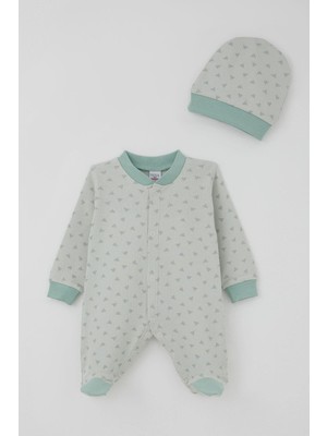 Breeze Erkek Bebek Patikli Tulum Mini Üçgenler Desenli 0-6 Ay, Su Yeşili