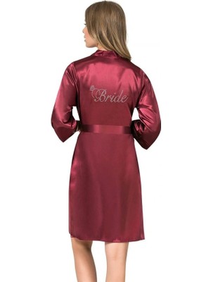 Amora Secret Özel Tasarım  Bordo Kısa Saten Bride Sabahlık