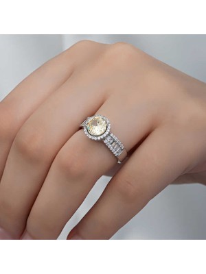 Fumeyabi Gümüş Sarı Tek Taş Kadın Yüzük