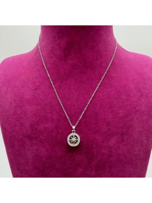 Mare Accessories Zirkon Taşlı Gümüş Pusula Çelik Kolye