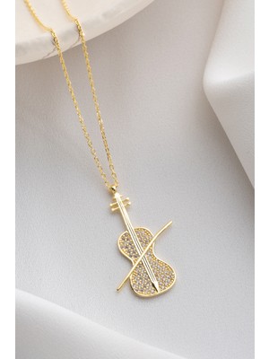 Two Arts Kadın 925 Ayar Gümüş Keman Şekilli Zirkon Taşlı Kolye | Hediye Kutusunda