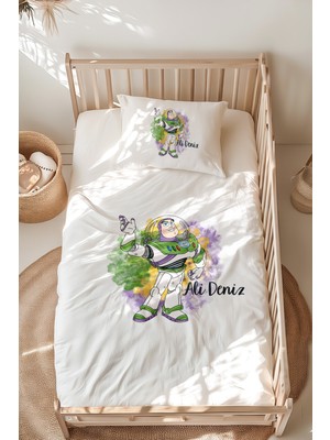 Lilabio %100 Pamuk Isme Özel Isimli Montessori Yatak Nevresim Takımı (100X200 Cm) Toy Story Buzz